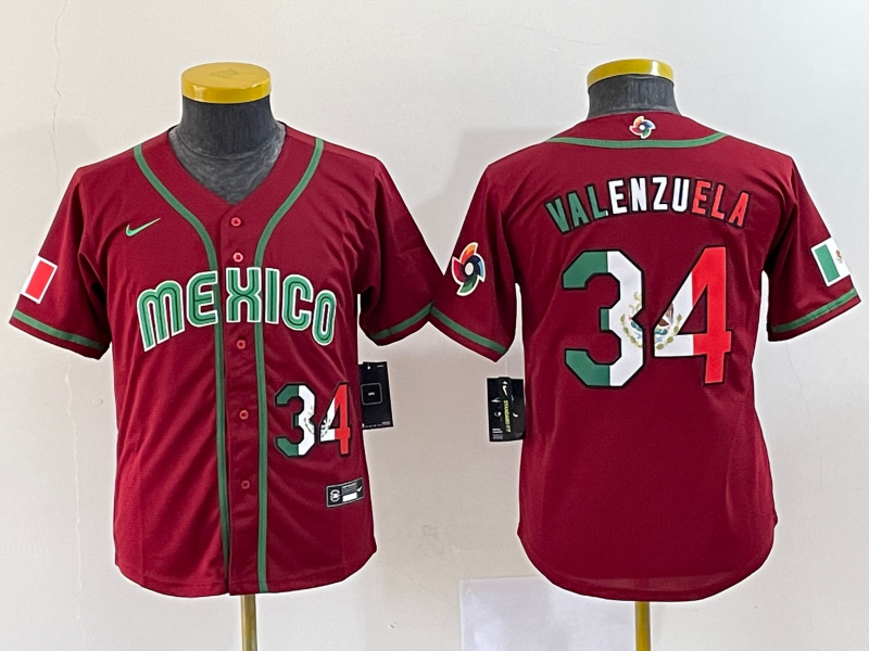 Youth Mexico Baseball 34 Fernando Valenzuela 2023 Red World Classic