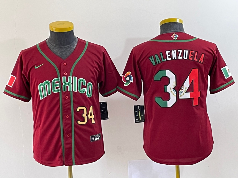 Youth Mexico Baseball 34 Fernando Valenzuela 2023 Red World Classic