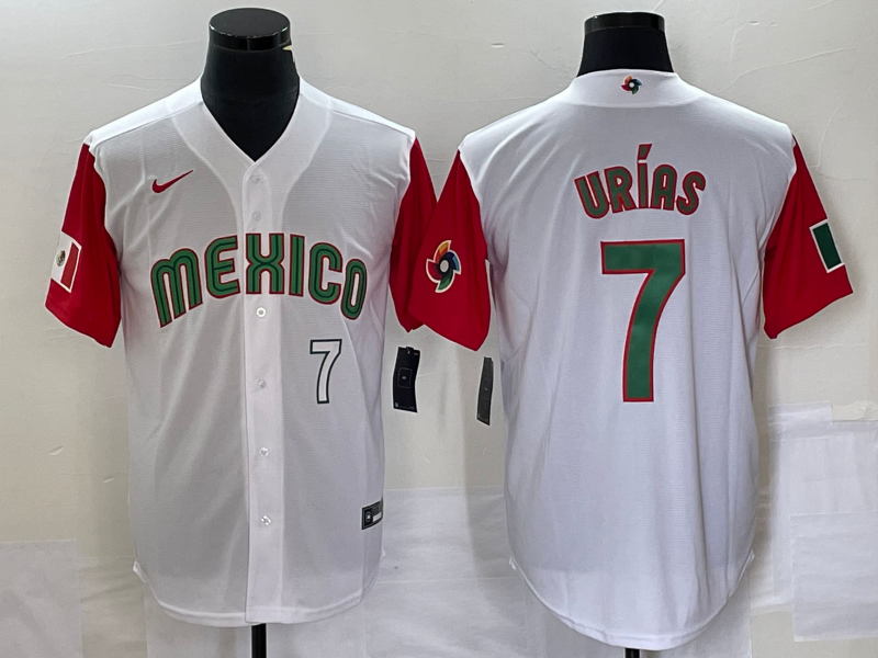 Men's Mexico Baseball 7 Julio Urias Number 2023 White Red World