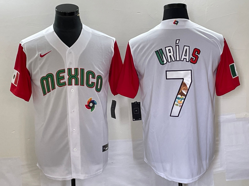 Men's Mexico Baseball 7 Julio Urias Number 2023 White Red World