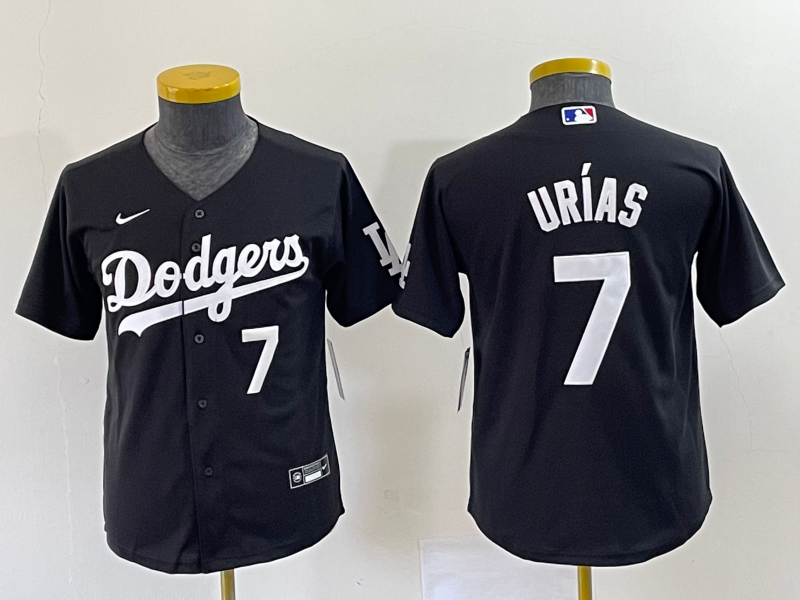 Youth Los Angeles Dodgers #7 Julio Urias Number Black Turn Back The Clock Stitched Cool Base Jersey