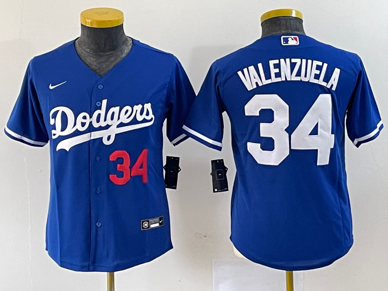 Youth Los Angeles Dodgers 34 Fernando Valenzuela Number Blue Stitched