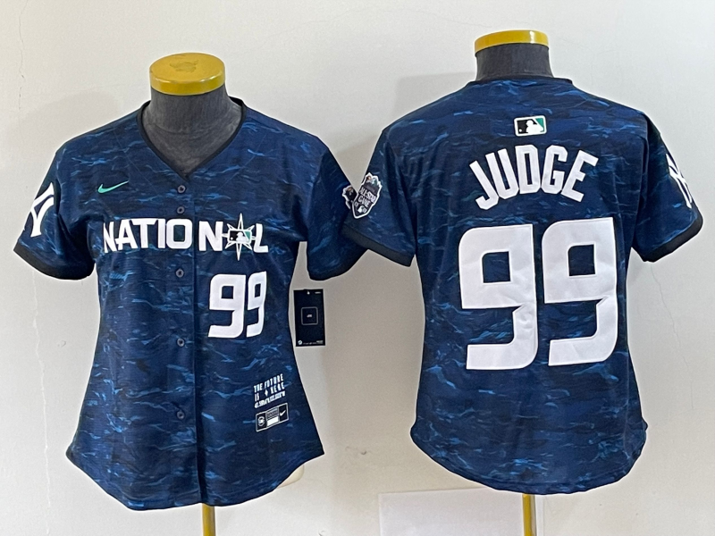 Women's New York Yankees #99 Aaron Judge Number Royal 2023 All Star Cool Base Stitched Baseball Jersey