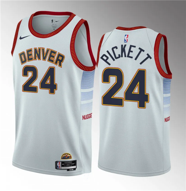 Men's Denver Nuggets 24 Jalen Pickett White 2023 Draft Icon Edition