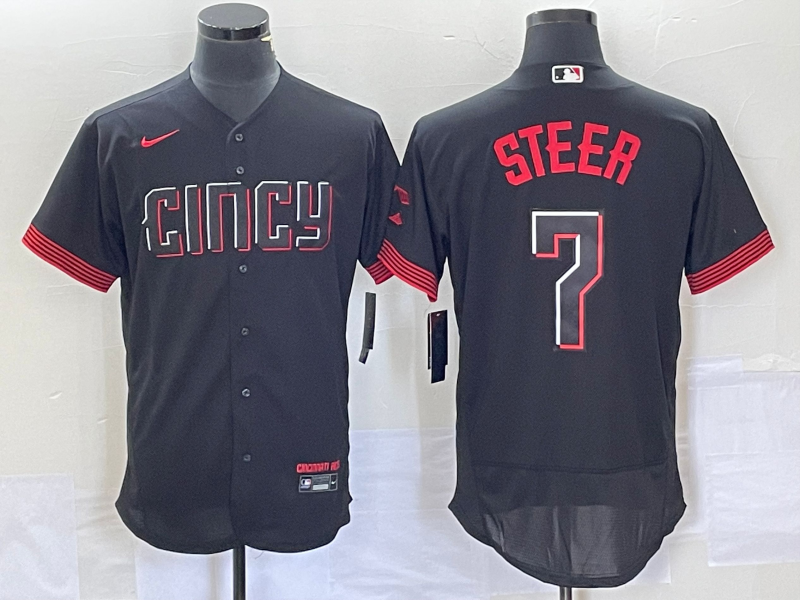 Men's Cincinnati Reds Spencer Steer Black 2023 City Connect Flex Base
