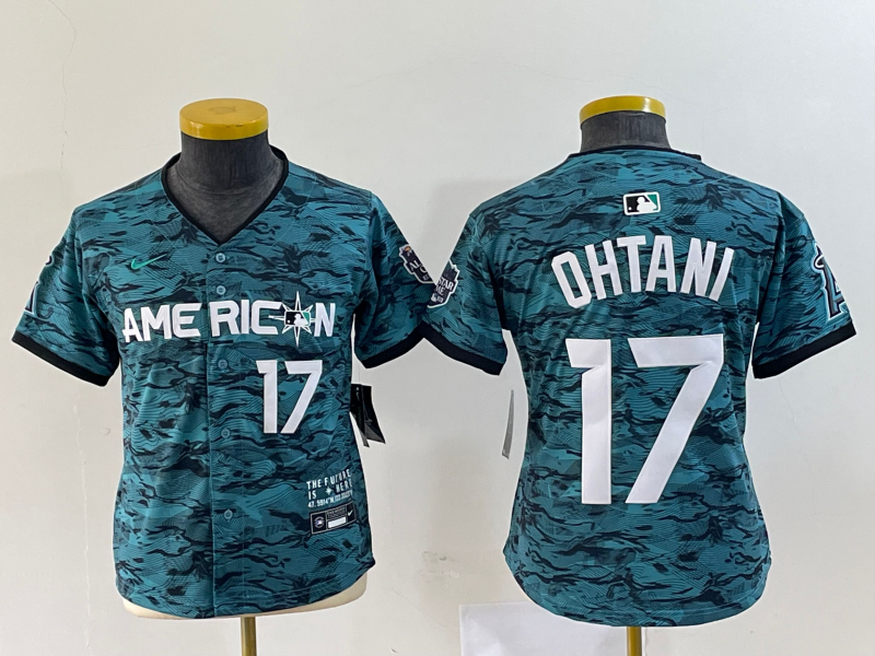 Women's Los Angeles Angels #17 Shohei Ohtani Number Teal 2023 All Star Cool Base Stitched Jersey