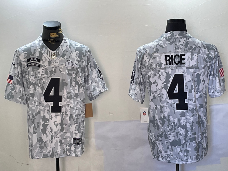 Men's Kansas City Chiefs 4 Rashee Rice Arctic Camo 2024 FUSE Salute to