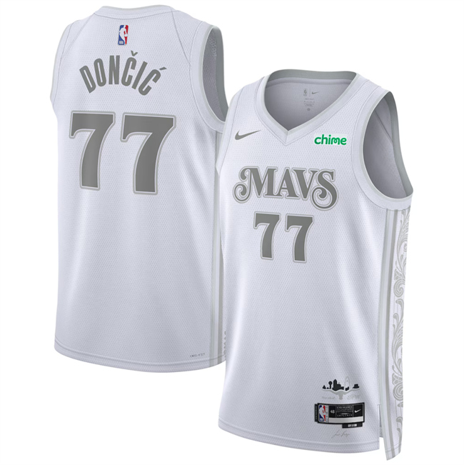Men's Dallas Mavericks #77 Luka Doncic White 2024-25 City Edition Stitched Basketball Jersey