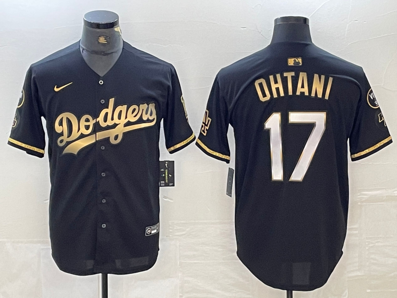 Men's Los Angeles Dodgers 17 Shohei Ohtani Number Black Gold Stitched