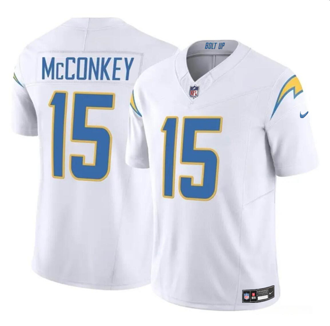 Men's Los Angeles Chargers 15 Ladd McConkey White 2024 F.U.S.E Draft