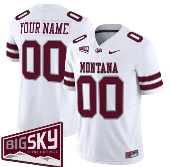 Men's Montana Grizzlies Active Player Custom White 2025 F.U.S.E. Big Sky Patch Vapor Limited V1 Stitched Football Jersey