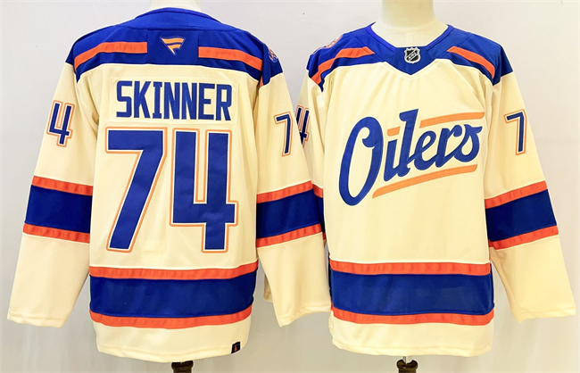Men's Edmonton Oilers #74 Stuart Skinner Light Beige 2025 Alternate Stitched Hockey Jersey