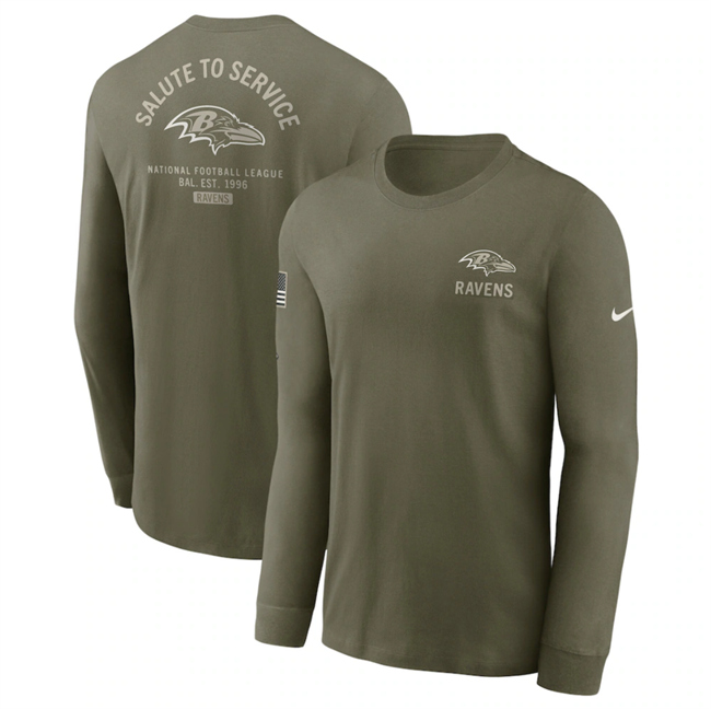 Men's Baltimore Ravens Olive 2025 Salute to Service Sideline Long Sleeve T-Shirt