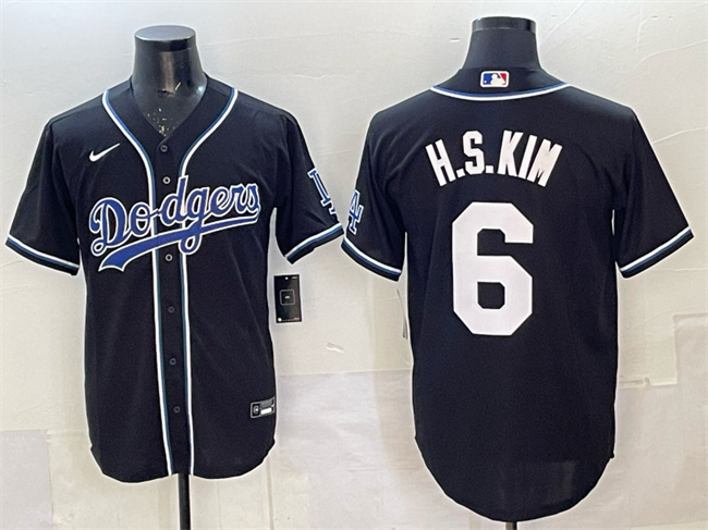 Men's Los Angeles Dodgers #6 H.S.Kim Black Cool Base Stitched Baseball Jersey