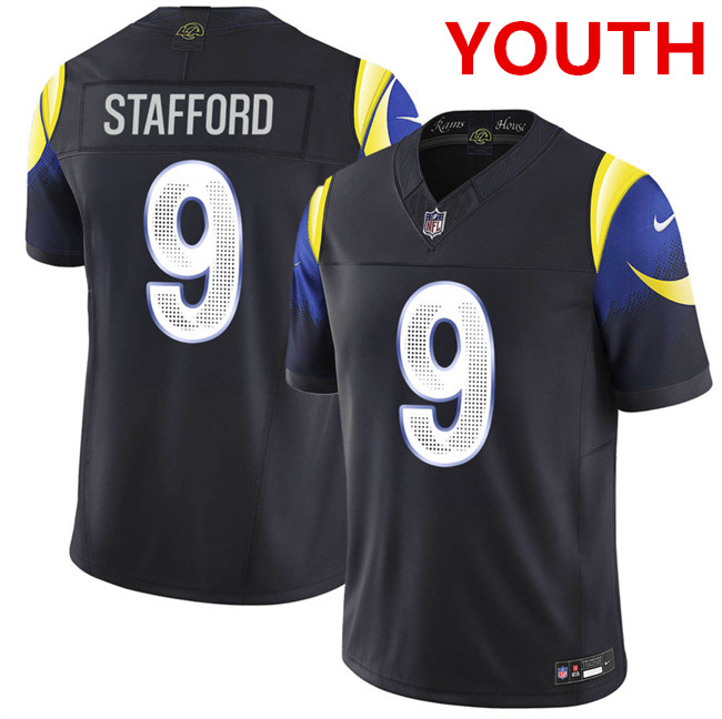 Youth los angeles rams #9 matthew stafford midnight blue 2025 f.u.s.e. “rivalries” vapor limited football stitched jersey