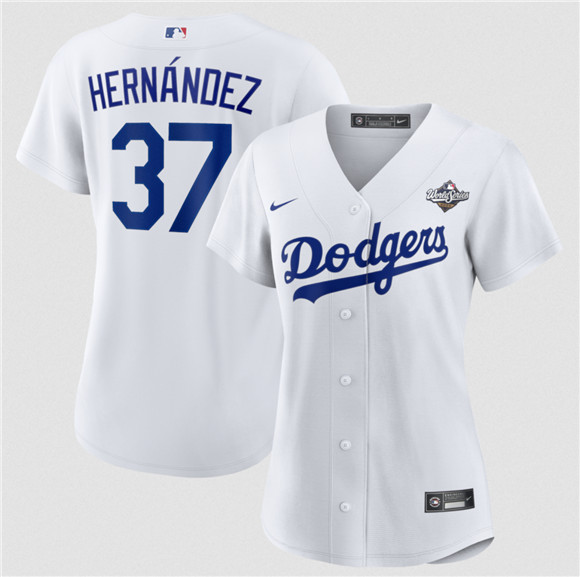 Women's Los Angeles Dodgers #37 Teoscar Hernández White 2025 World Series Home Cool Base Stitched Baseball Jersey(Run Small)