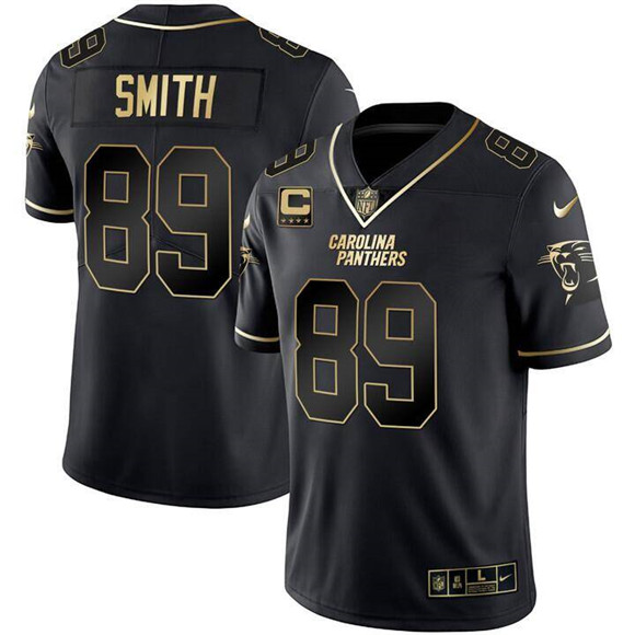 Men's Carolina Panthers #89 Steve Smith Black Gold With 4-Star C Patch Vapor Limited Stitched Football Jersey