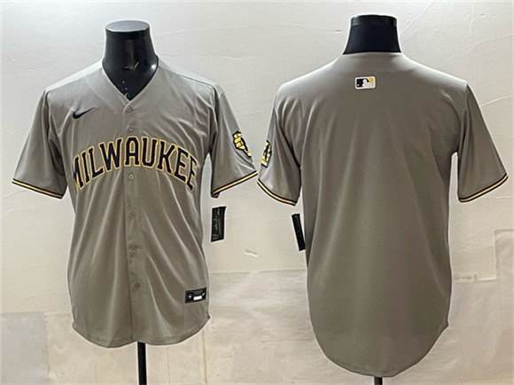 Men's Milwaukee Brewers Blank Gray Home Limited Stitched Jersey
