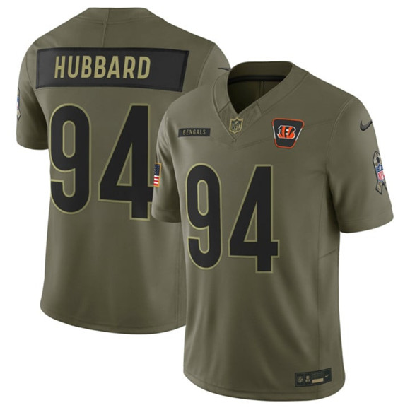Men's Cincinnati Bengals #94 Sam Hubbard Olive 2025 Salute to Service Limited Football Stitched Jersey