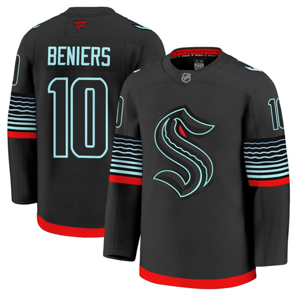 Men's Seattle Kraken #10 Matty Beniers Black Alternate Stitched Hockey Jersey