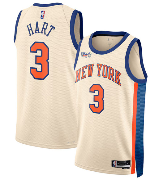 Men's New Yok Knicks #3 Josh Hart Cream 2025-26 City Edition Swingman Stitched Basketball Jersey