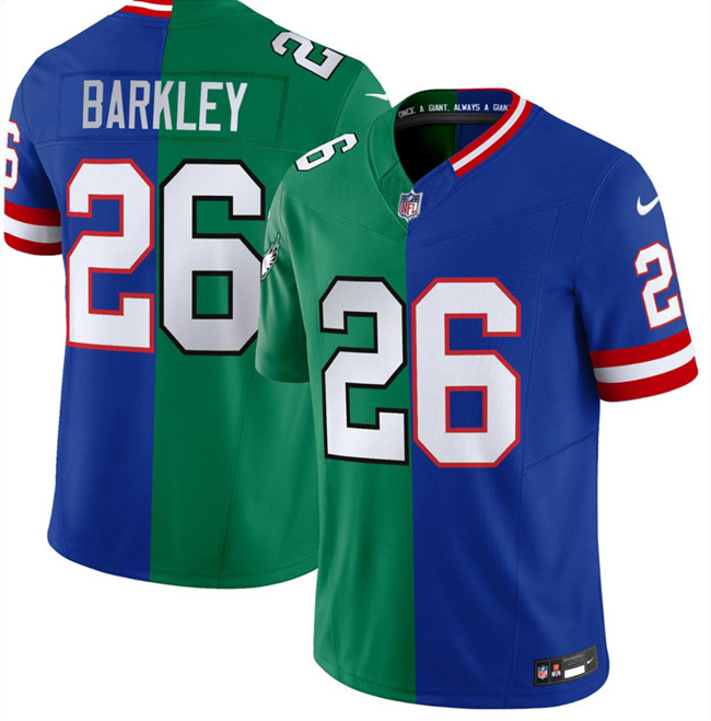 Men's Philadelphia Eagles x Giants #26 Saquon Barkley Green Royal Split F.U.S.E. Vapor Untouchable Limited Football Stitched Jersey