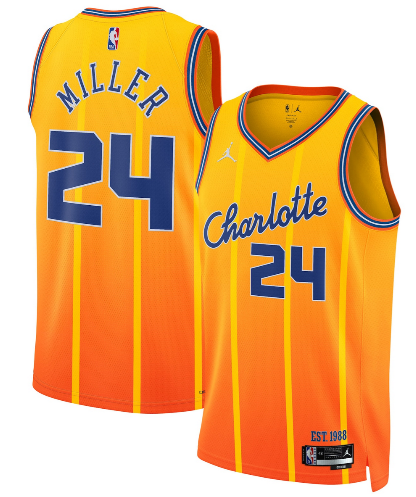 Men's Charlotte Hornets #24 Brandon Miller Gold 2025-26 City Edition Swingman Stitched Jersey