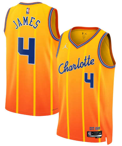 Men's Charlotte Hornets #4 Sion James Gold 2025-26 City Edition Swingman Stitched Jersey