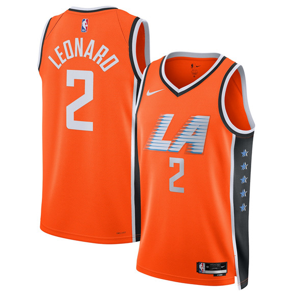 Men's Los Angeles Clippers #2 Kawhi Leonard Orange 2025-26 City Edition Swingman Stitched Jersey