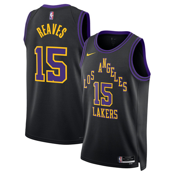 Men's Los Angeles Lakers #15 Austin Reaves Black 2025-26 City Edition Stitched Basketball Jersey
