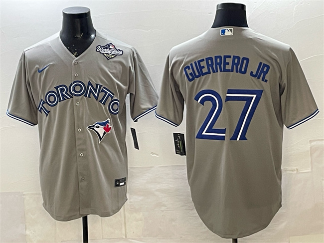Men's Toronto Blue Jays #27 Vladimir Guerrero Jr. Gray 2025 World Series Cool Base Stitched Baseball Jersey