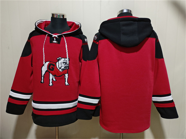Men's Georgia Bulldogs Blank Red Ageless Must-Have Lace-Up Pullover Hoodie