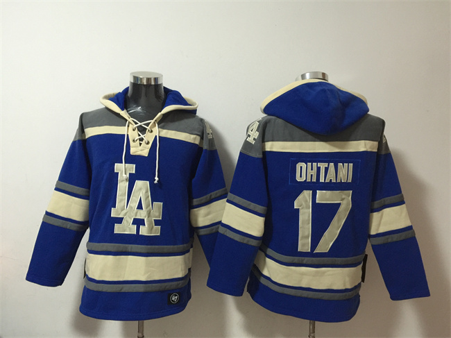 Men's Los Angeles Dodgers #17 Shohei Ohtani Blue Ageless Must-Have Lace-Up Pullover Hoodie