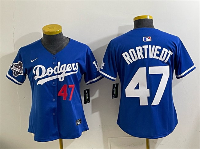 Women's Los Angeles Dodgers #47 Ben Rortvedt Royal 2025 World Series Champions Limited Stitched Baseball Jersey(Run Small)