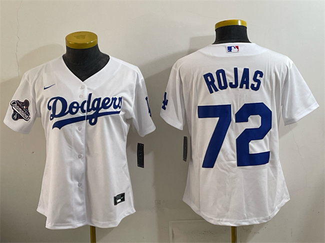 Women's Los Angeles Dodgers #72 Miguel Rojas White 2025 World Series Champions Home Cool Base Stitched Baseball Jersey(Run Small)