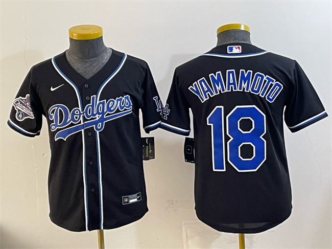 Women's Los Angeles Dodgers #18 Yoshinobu Yamamoto Black Fashion 2025 World Series Champions Cool Base Stitched Baseball Jersey(Run Small)