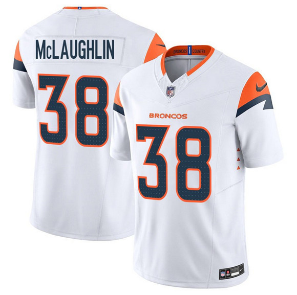 Men's Denver Broncos #38 Jaleel McLaughlin White 2025 F.U.S.E. Vapor Limited Football Stitched Jersey