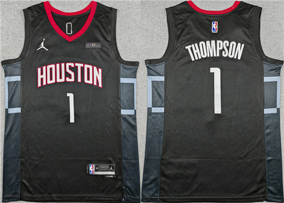 Men's Houston Rockets #1 Amen Thompson Black Statement Edition Stitched Jersey