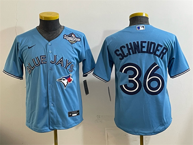 Youth Toronto Blue Jays #36 Davis Schneider Blue 2025 World Series Cool Base Stitched Baseball Jersey