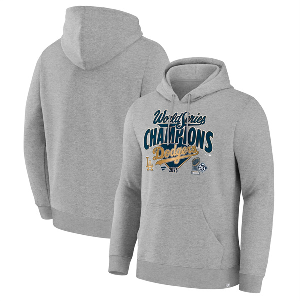 Men's Los Angeles Dodgers Heather Gray 2025 World Series Champions Locker Room Pullover Hoodie