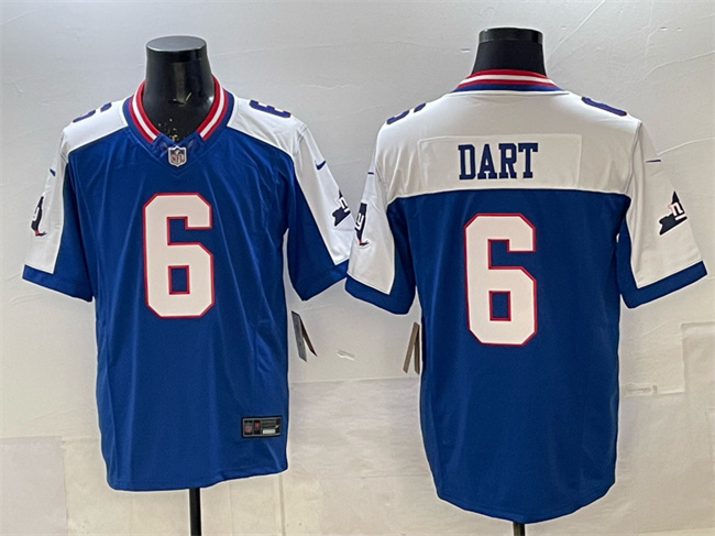 Men's New York Giants #6 Jaxson Dart Royal White 2025 Draft F.U.S.E. State Patch Vapor Limited Stitched Football Jersey