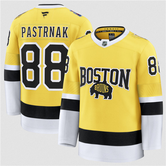 Men's Boston Bruins #88 David Pastrnak Gold 2026 Stadium Series Stitched Hockey Jersey