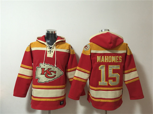 Men's Kansas City Chiefs #15 Patrick Mahomes Red Lace-Up Pullover Hoodie