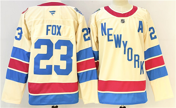 Men's New York Rangers #23 Adam Fox Beige 2025-26 Winter Classic With A Patch Stitched Hockey Jersey