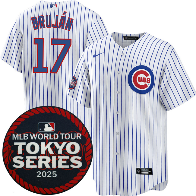 Men's Chicago Cubs #17 Vidal Bruján White 2025 World Tour Tokyo Series Home Stitched Baseball Jersey