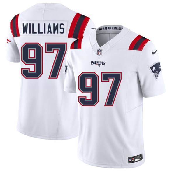 Men's New England Patriots #97 Milton Williams White 2025 F.U.S.E. Vapor Limited Football Stitched Jersey