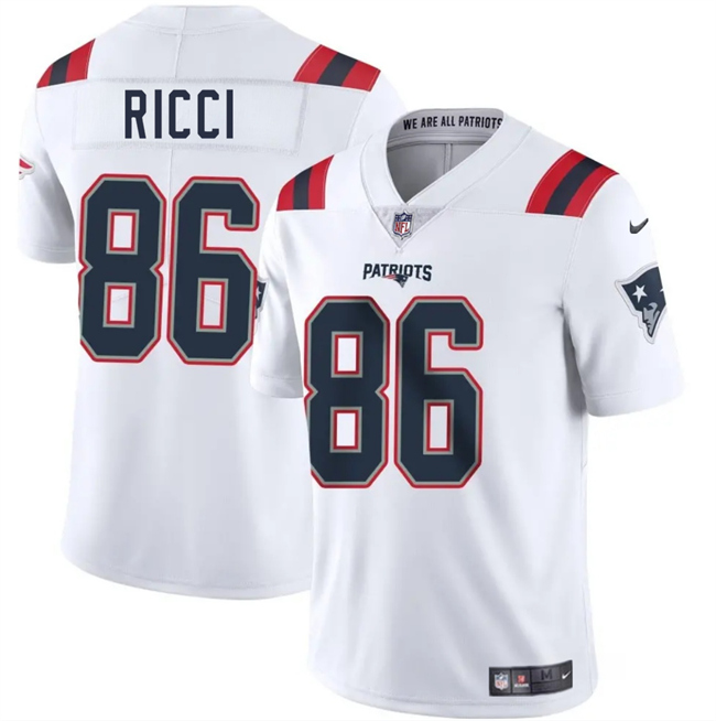 Men's New England Patriots #86 Giovanni Ricci White 2025 Vapor Limited Football Stitched Jersey