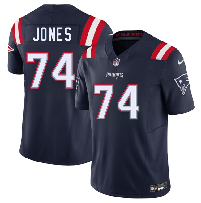 Men's New England Patriots #74 Caleb Jones Navy 2025 F.U.S.E. Vapor Limited Football Stitched Jersey