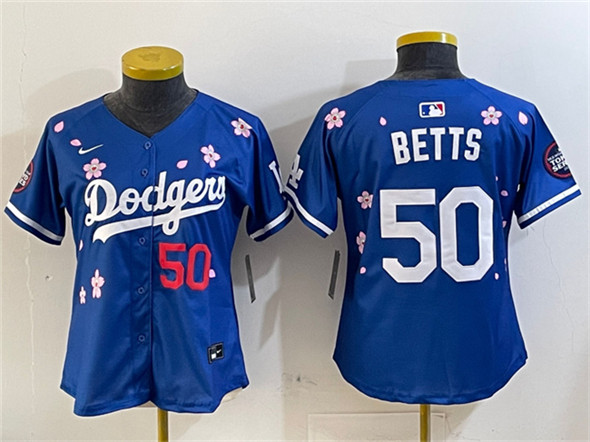Women's Los Angeles Dodgers #50 Mookie Betts Royal 2025 Tokyo Series Limited Stitched Baseball Jersey