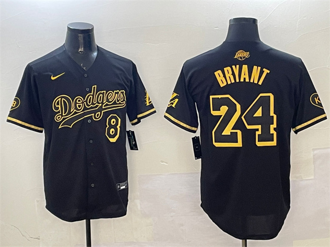 Men's Los Angeles Dodgers Front #8 Back #24 Kobe Bryant Black Gold Stitched Jersey